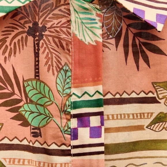 🌺 ZARA Printed Shirt Dress Multicolor 100% Cotton Belted Midi Dress Size XL NWT - Picture 6 of 8